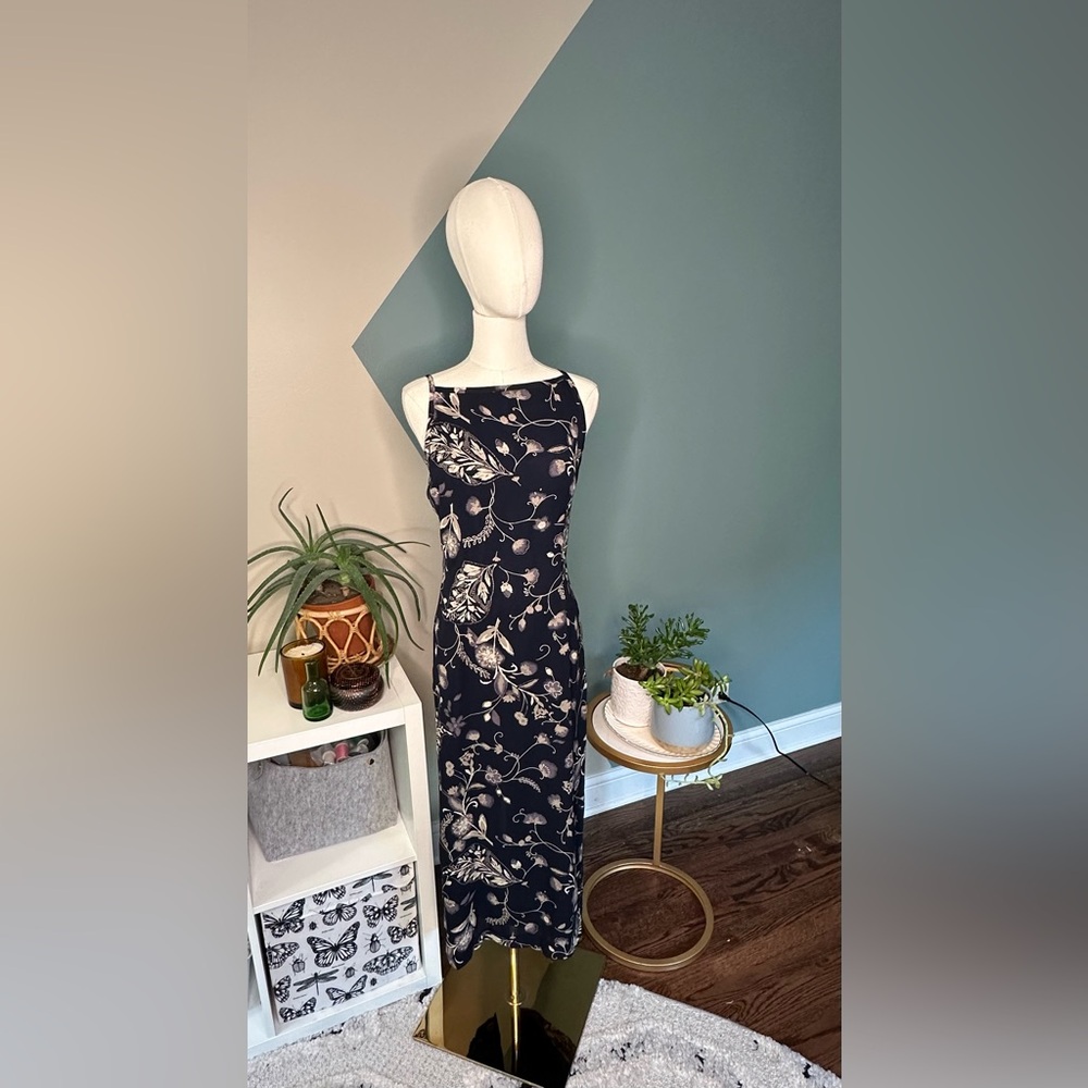 Harold’s Vintage 90s Floral Slip Dress – Navy Rayon Maxi – Size 4 - Picture 2 of 13